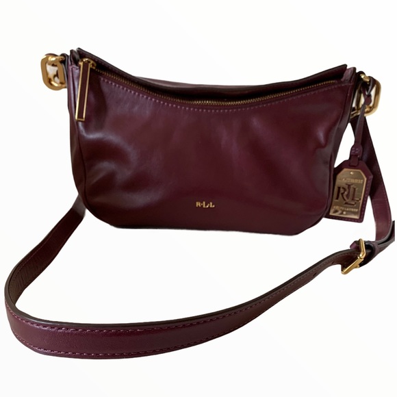 Lauren Ralph Lauren Handbags - RALPH LAUREN PLUM WINE LEATHER CROSSBODY